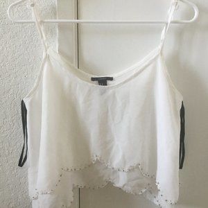 white scalloped beaded crop top